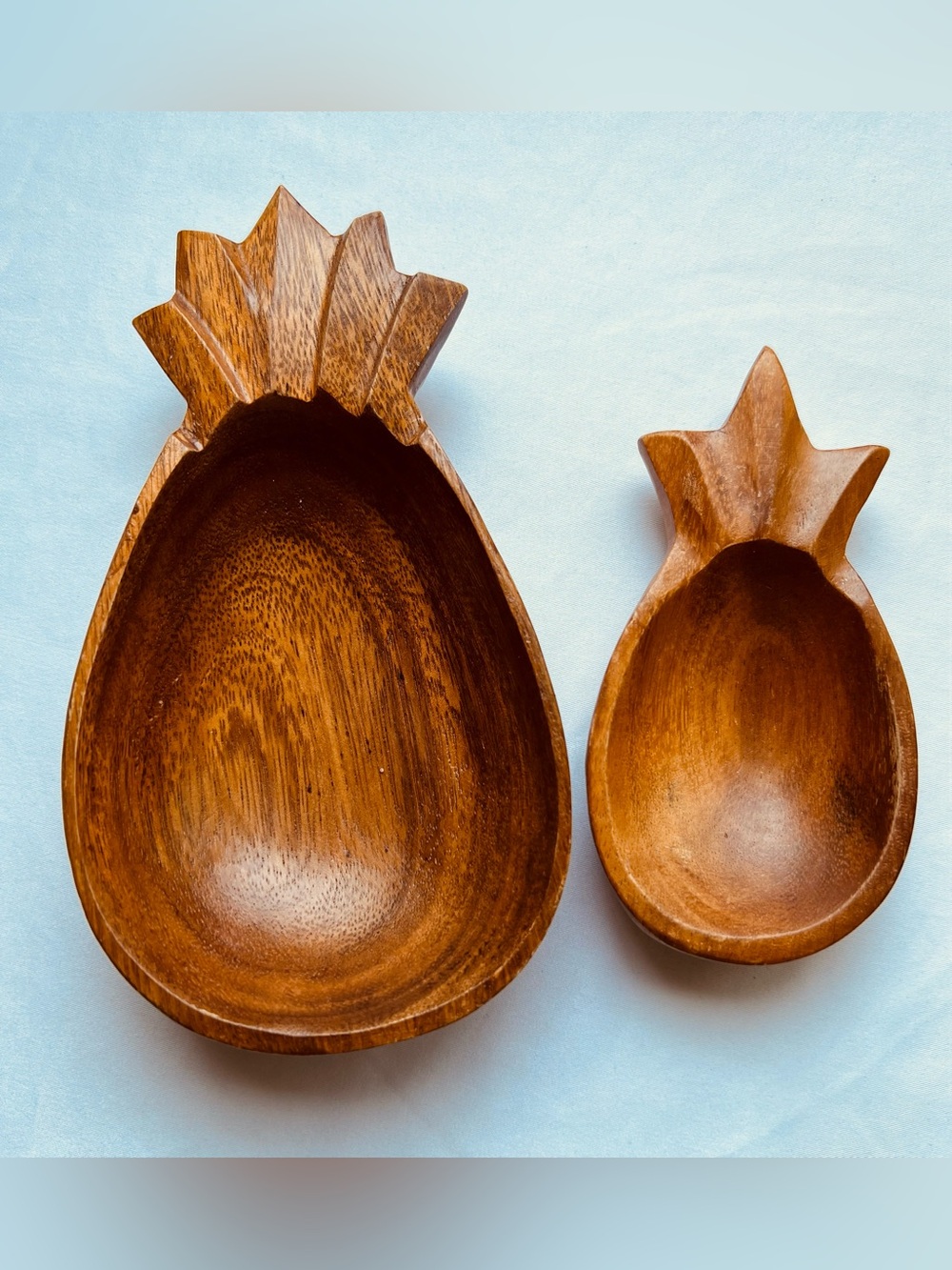 Vintage Carved Wood Pineapple Bowls Set of 2 Nesting Tropical Boho MCM Decor